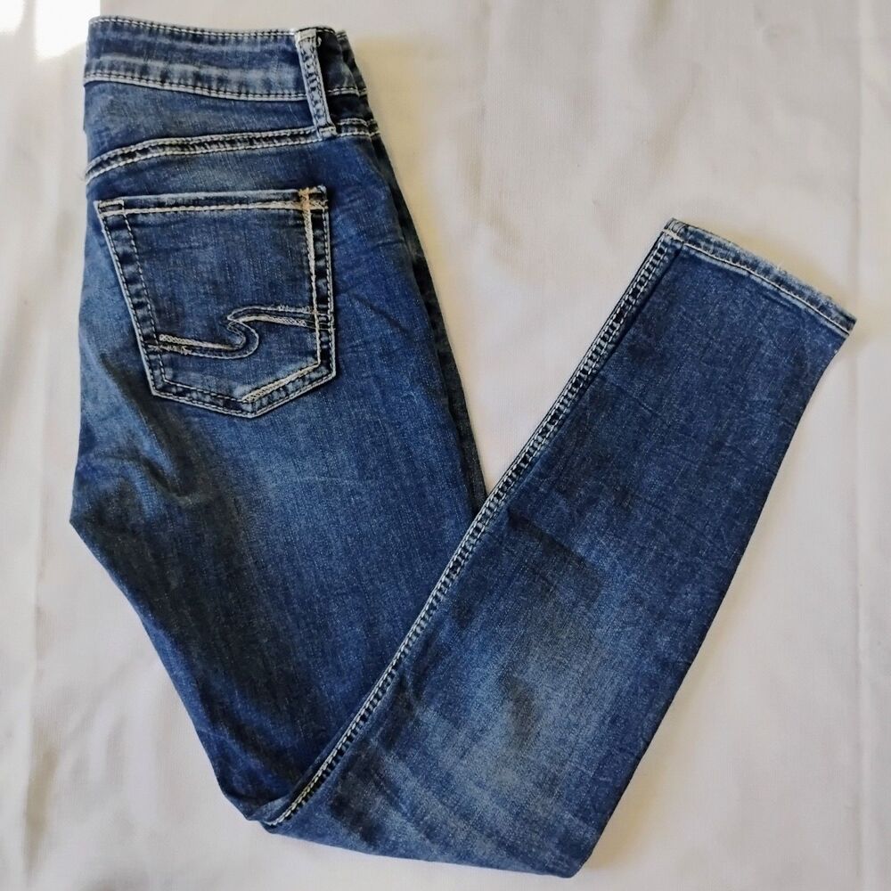Silver Jeans Co. Avery Skinny W25/L29 Stretch Pockets Curvy Fit Denim Dark Wash